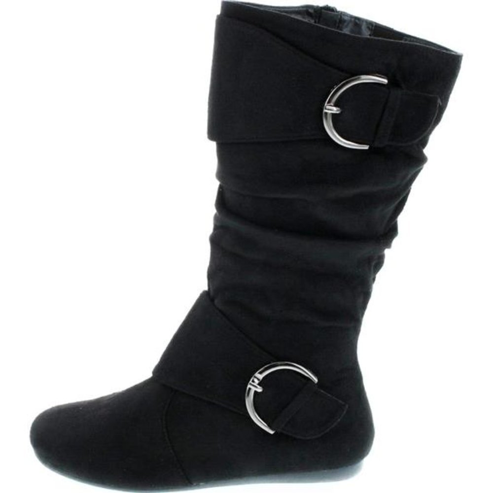 New Women's Slouch Mid-Calf Black Boot Round Toe, Slip-On Style, 1.5" Heel
